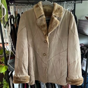 London Fog vintage leather fur lined coat